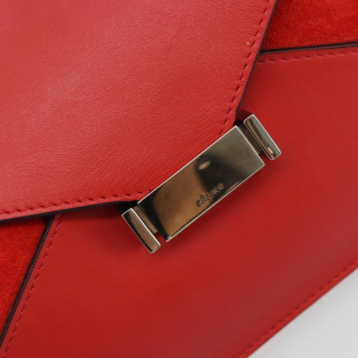 CELINE Clutch Bag Leather Red Silver Auth bs35432A
