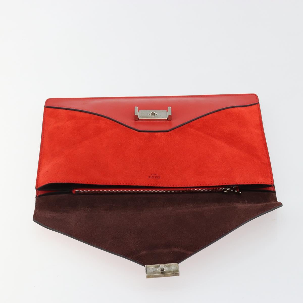 CELINE Clutch Bag Leather Red Silver Auth bs35432A