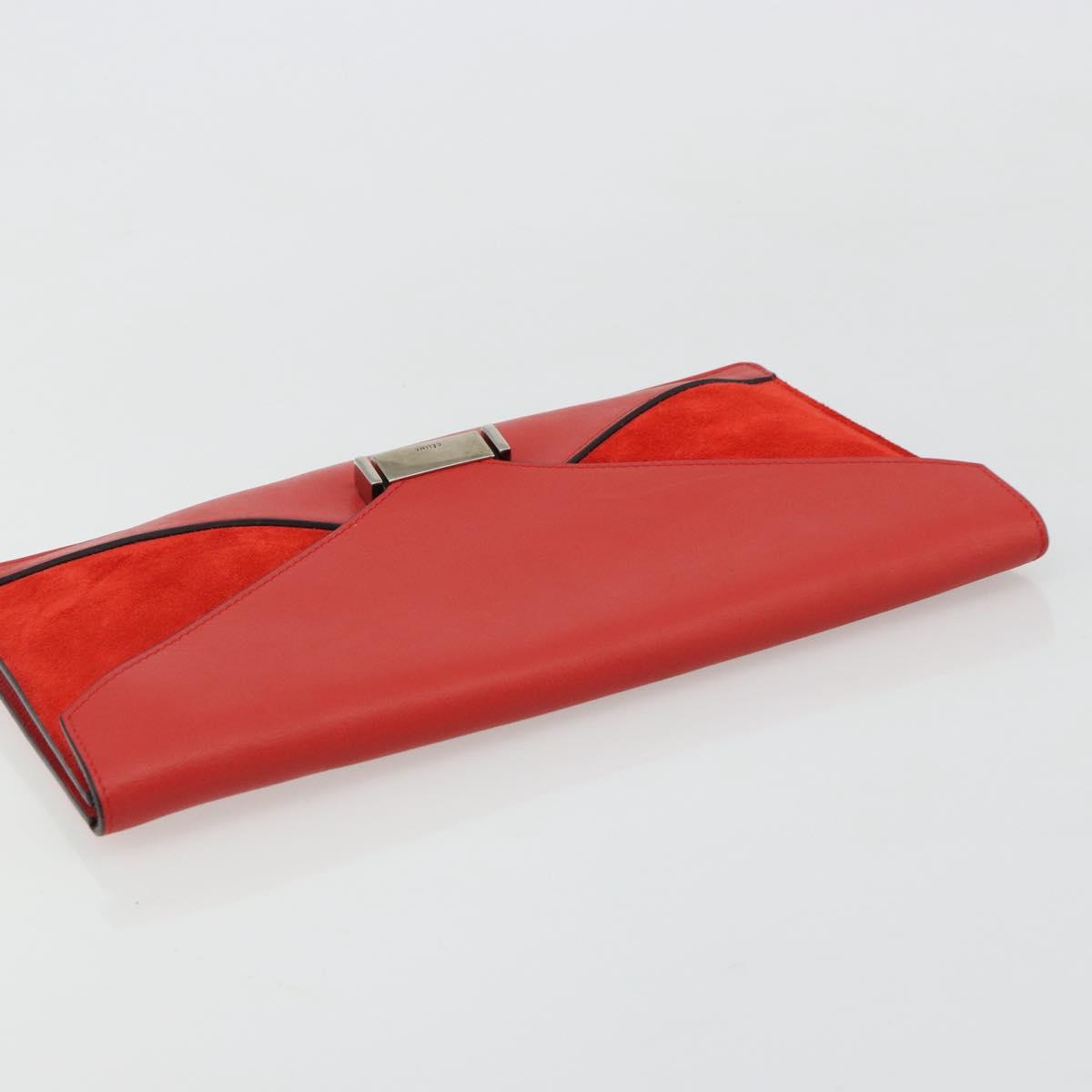 CELINE Clutch Bag Leather Red Silver Auth bs35432A