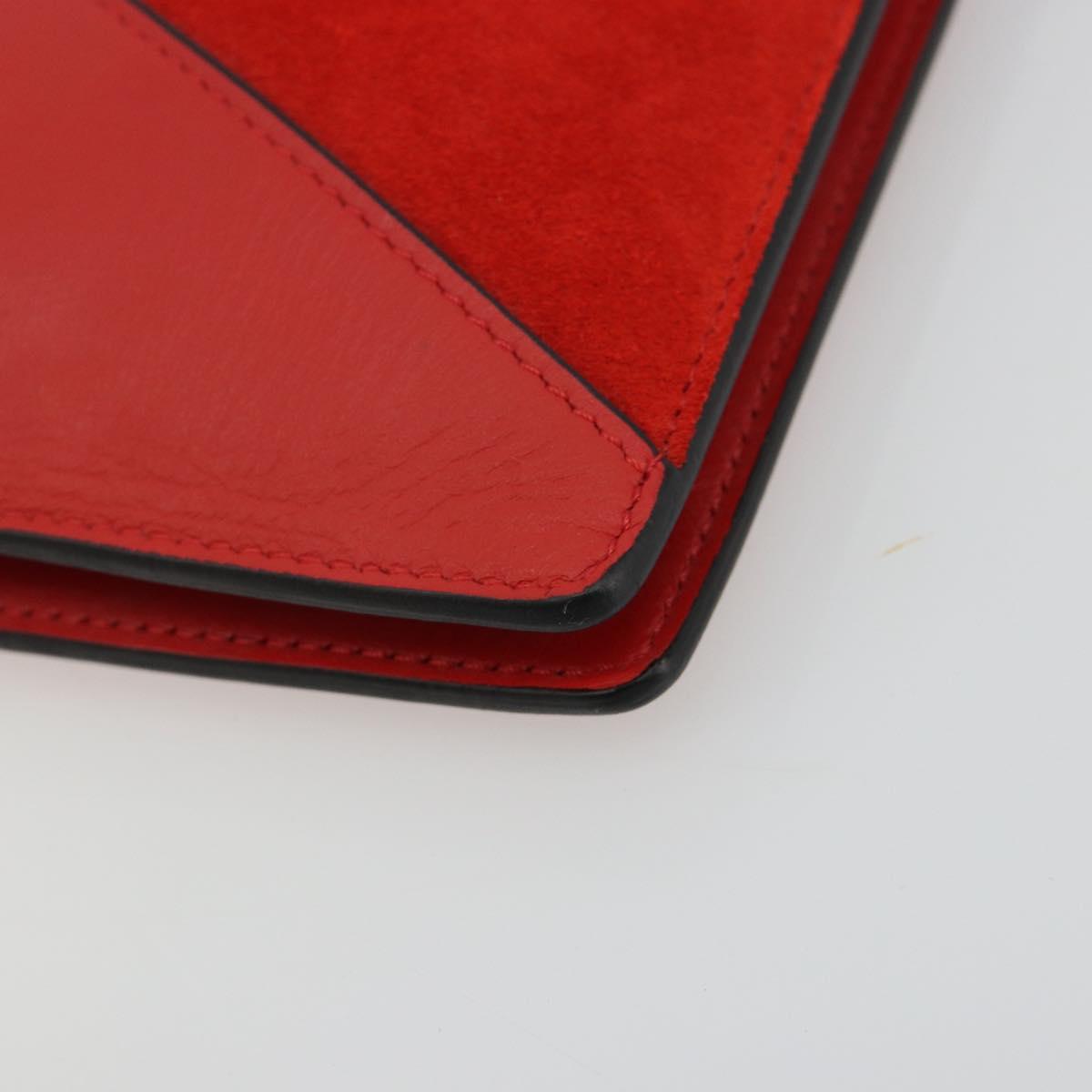 CELINE Clutch Bag Leather Red Silver Auth bs35432A