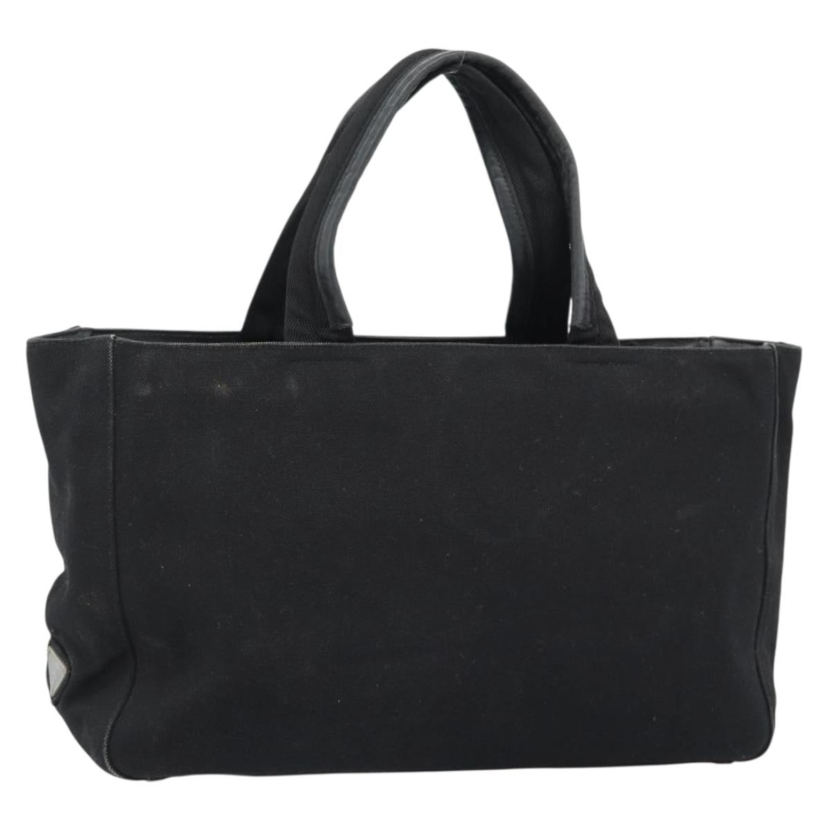 PRADA Hand Bag Canvas Black Silver Auth bs35438