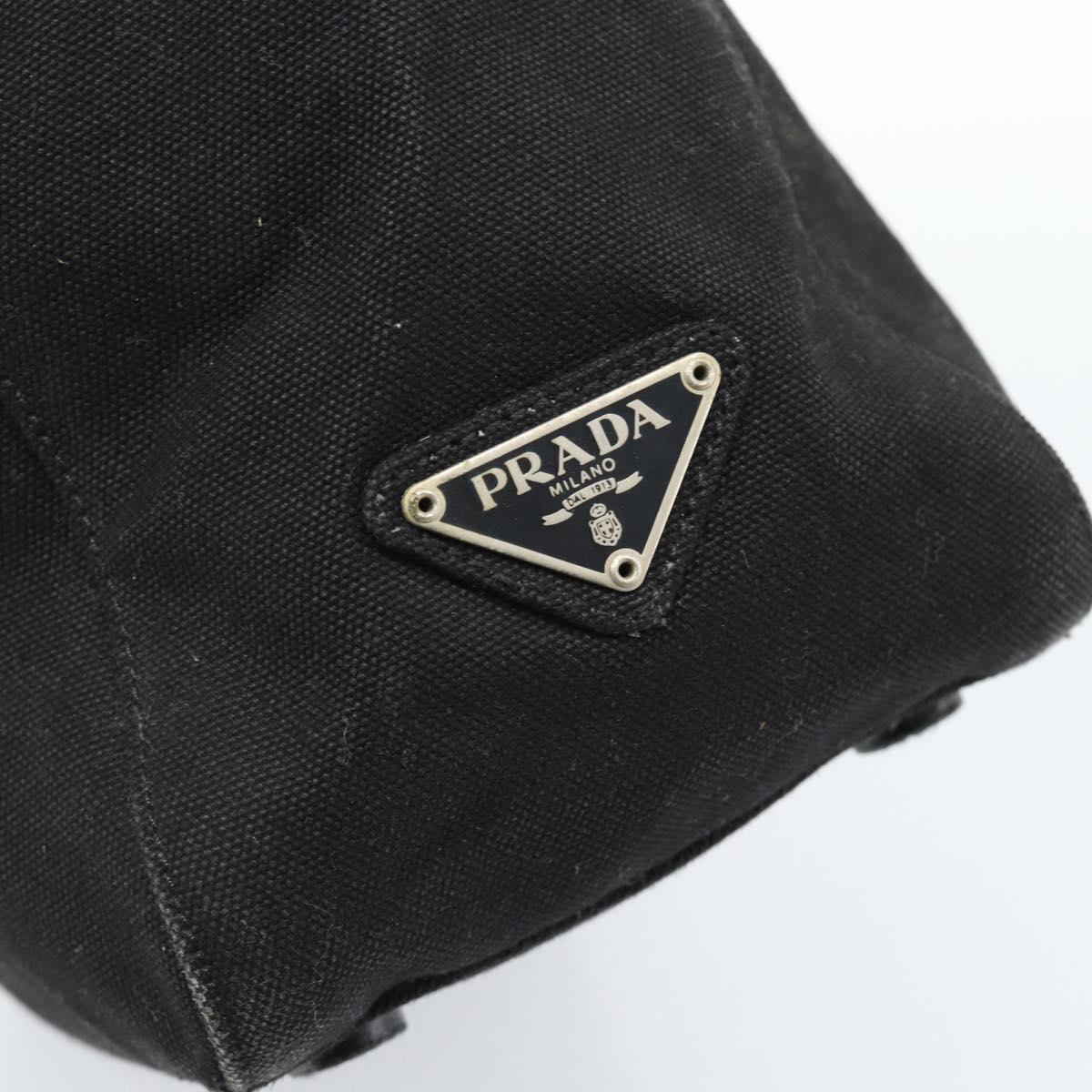 PRADA Hand Bag Canvas Black Silver Auth bs35438