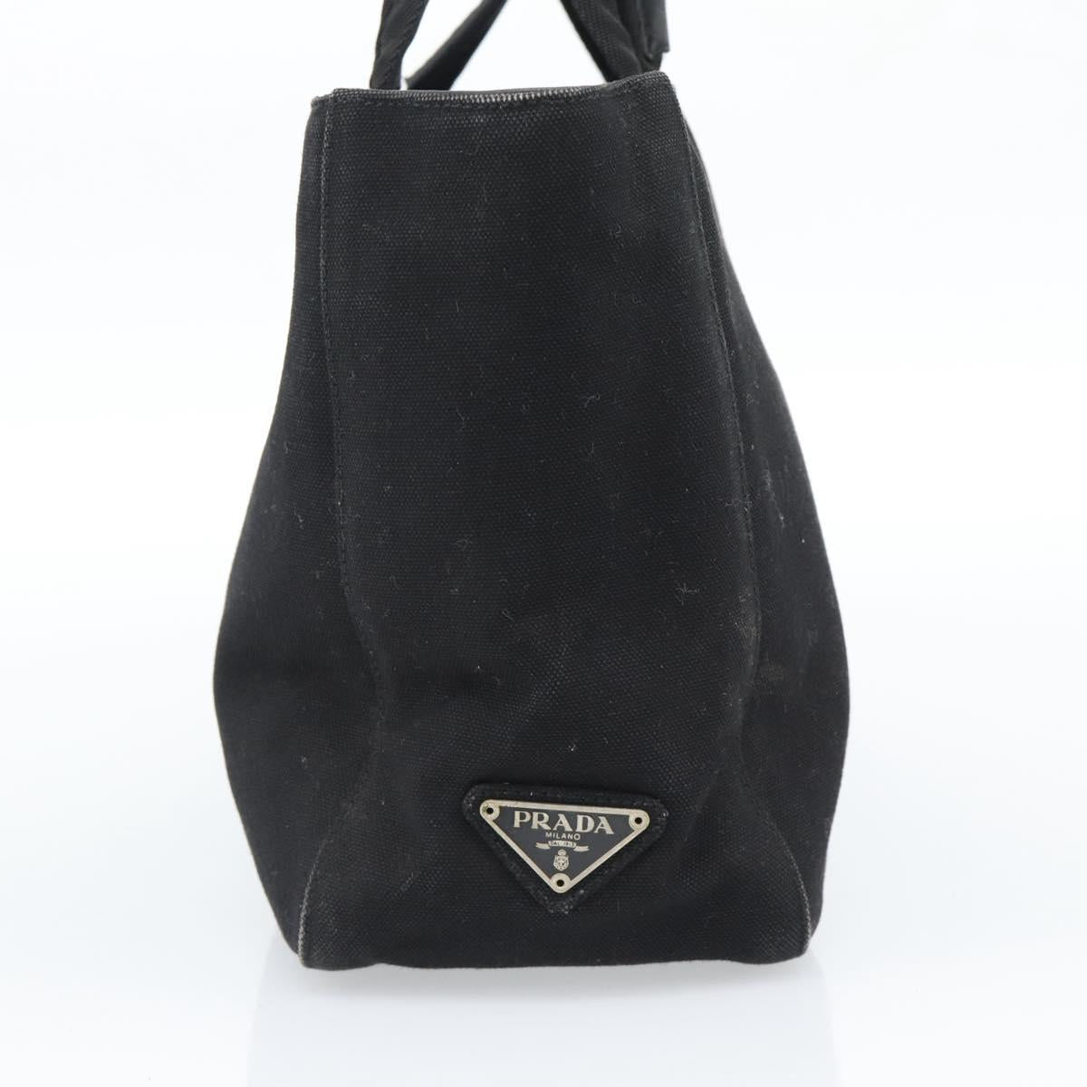 PRADA Hand Bag Canvas Black Silver Auth bs35438