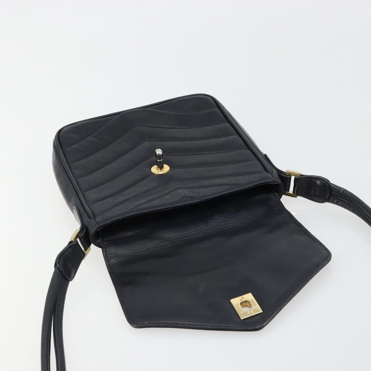 CHANEL V Stitch Shoulder Bag Lamb Skin Navy Gold CC Auth bs35440