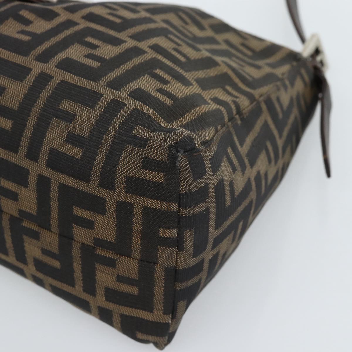 FENDI Zucca Canvas Mamma Baguette Shoulder Bag Black Brown Auth bs35441
