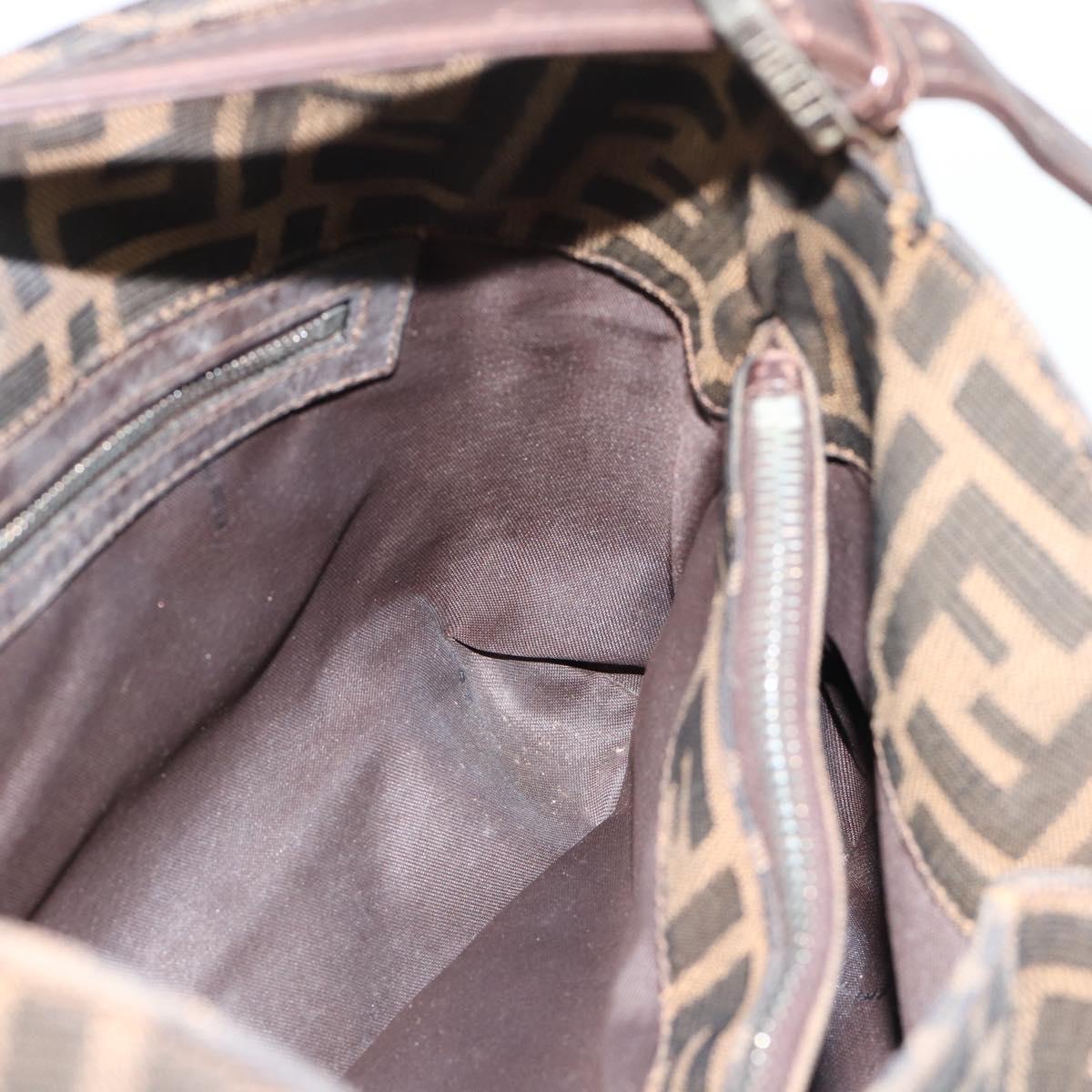 FENDI Zucca Canvas Mamma Baguette Shoulder Bag Black Brown Auth bs35441