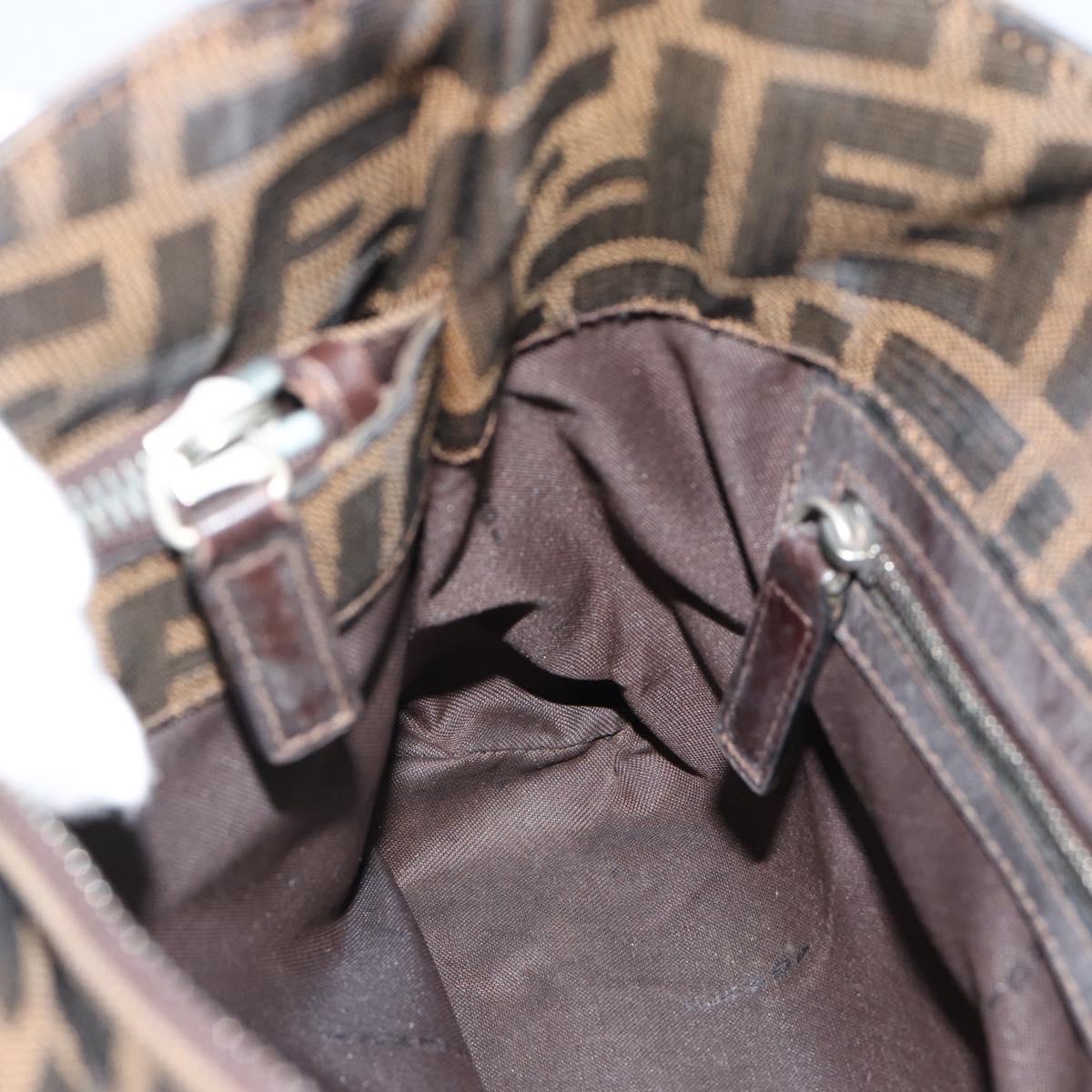 FENDI Zucca Canvas Mamma Baguette Shoulder Bag Black Brown Auth bs35441
