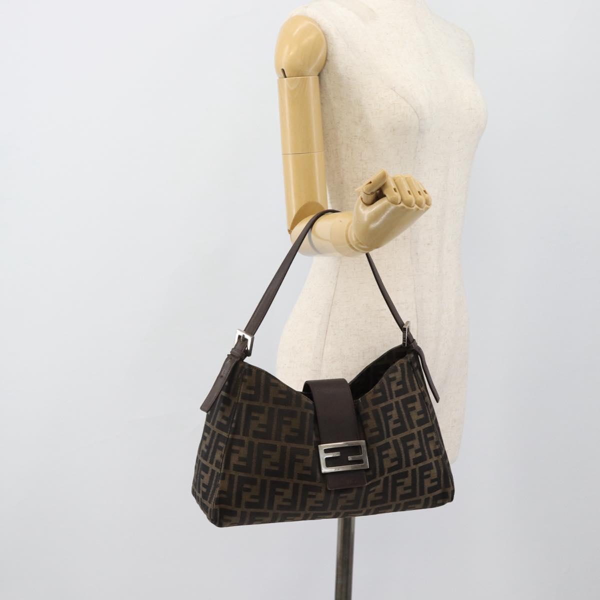 FENDI Zucca Canvas Mamma Baguette Shoulder Bag Black Brown Auth bs35441