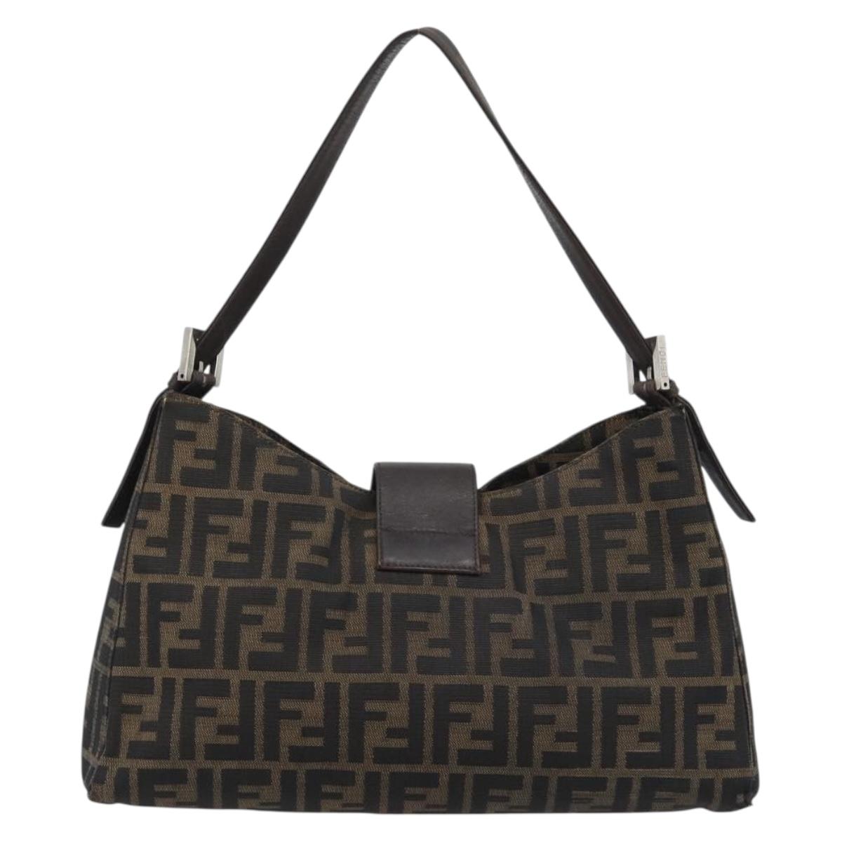 FENDI Zucca Canvas Mamma Baguette Shoulder Bag Black Brown Auth bs35441
