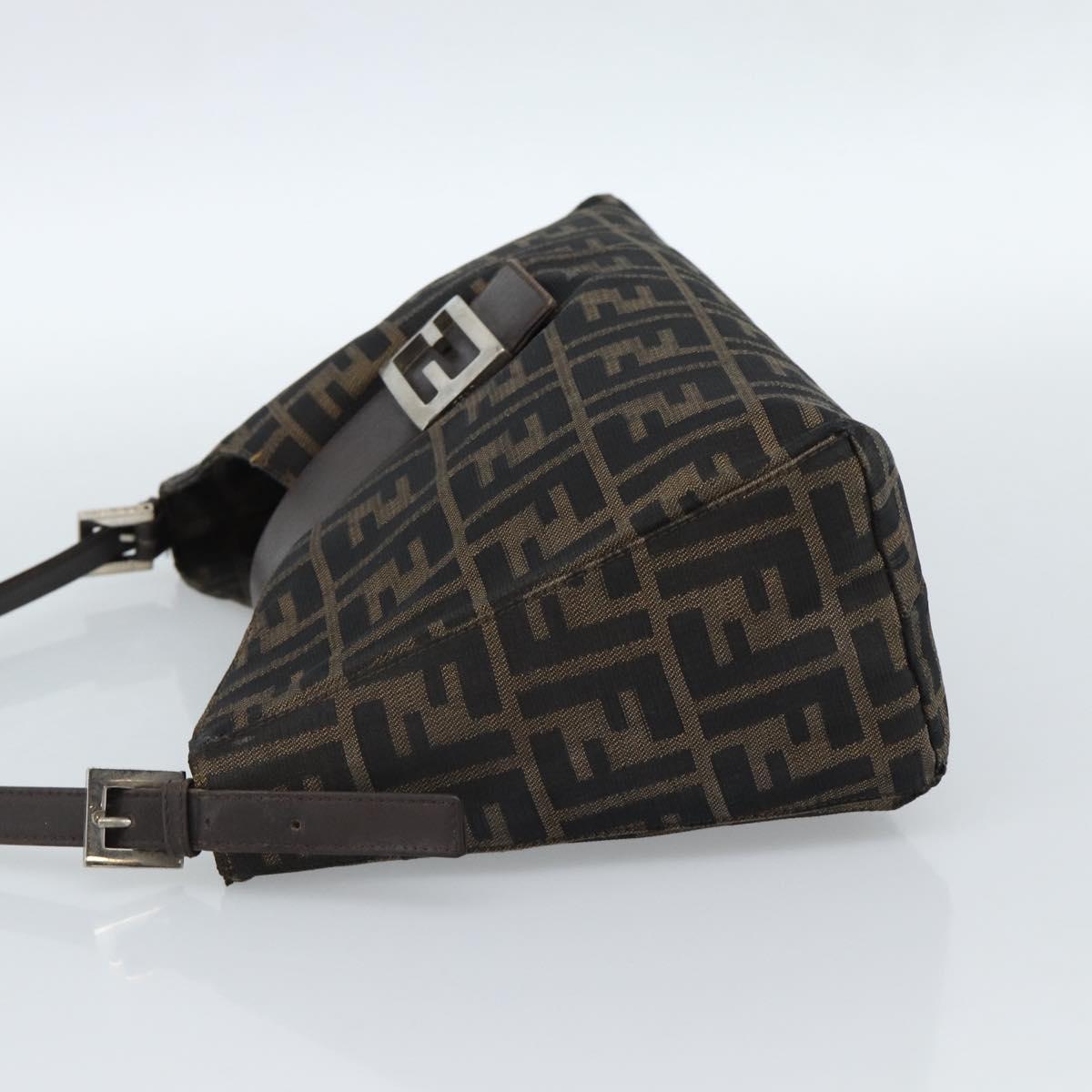 FENDI Zucca Canvas Mamma Baguette Shoulder Bag Black Brown Auth bs35441
