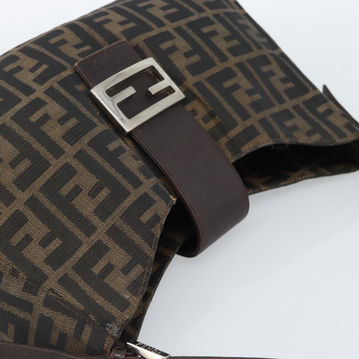 FENDI Zucca Canvas Mamma Baguette Shoulder Bag Black Brown Auth bs35441