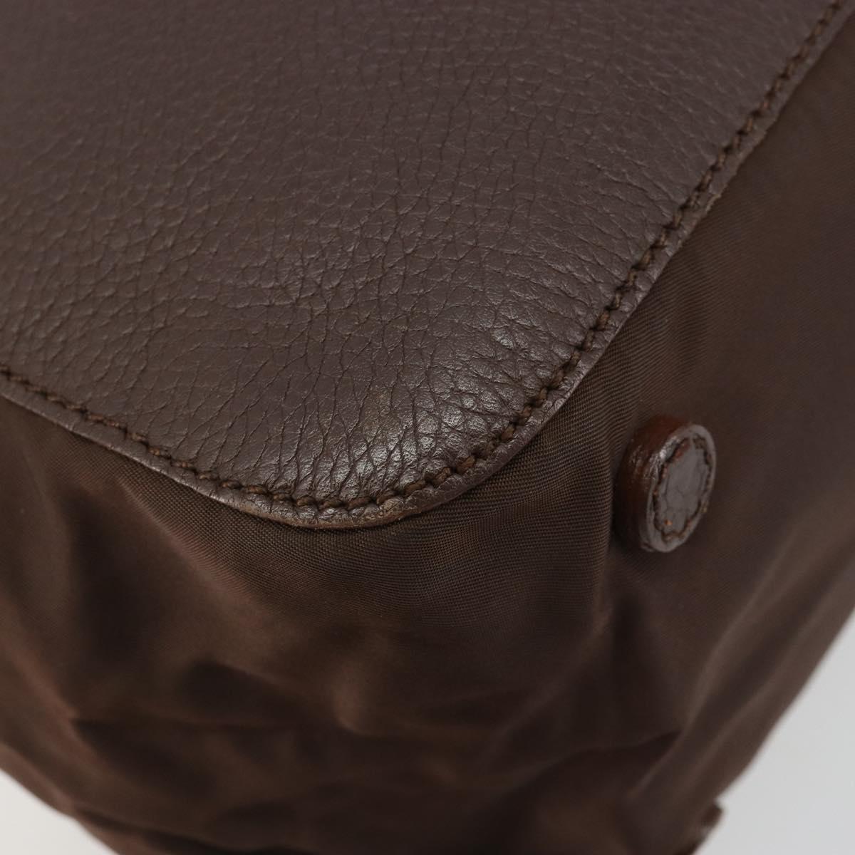PRADA Hand Bag Leather Brown Gold Auth bs35442