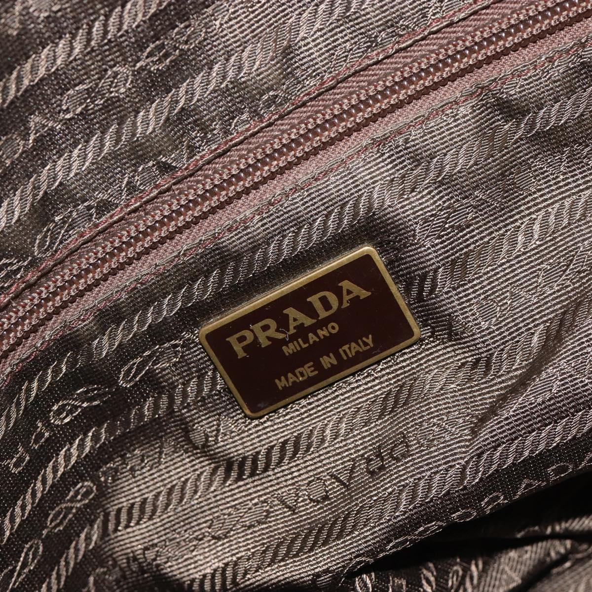 PRADA Hand Bag Leather Brown Gold Auth bs35442