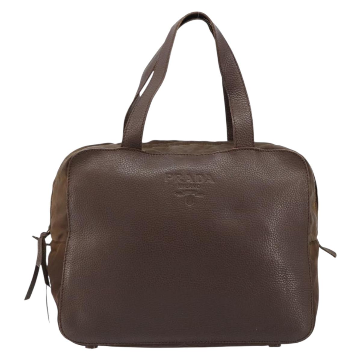 PRADA Hand Bag Leather Brown Gold Auth bs35442
