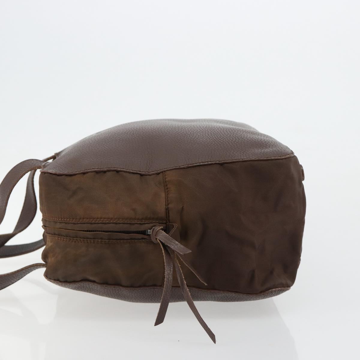 PRADA Hand Bag Leather Brown Gold Auth bs35442