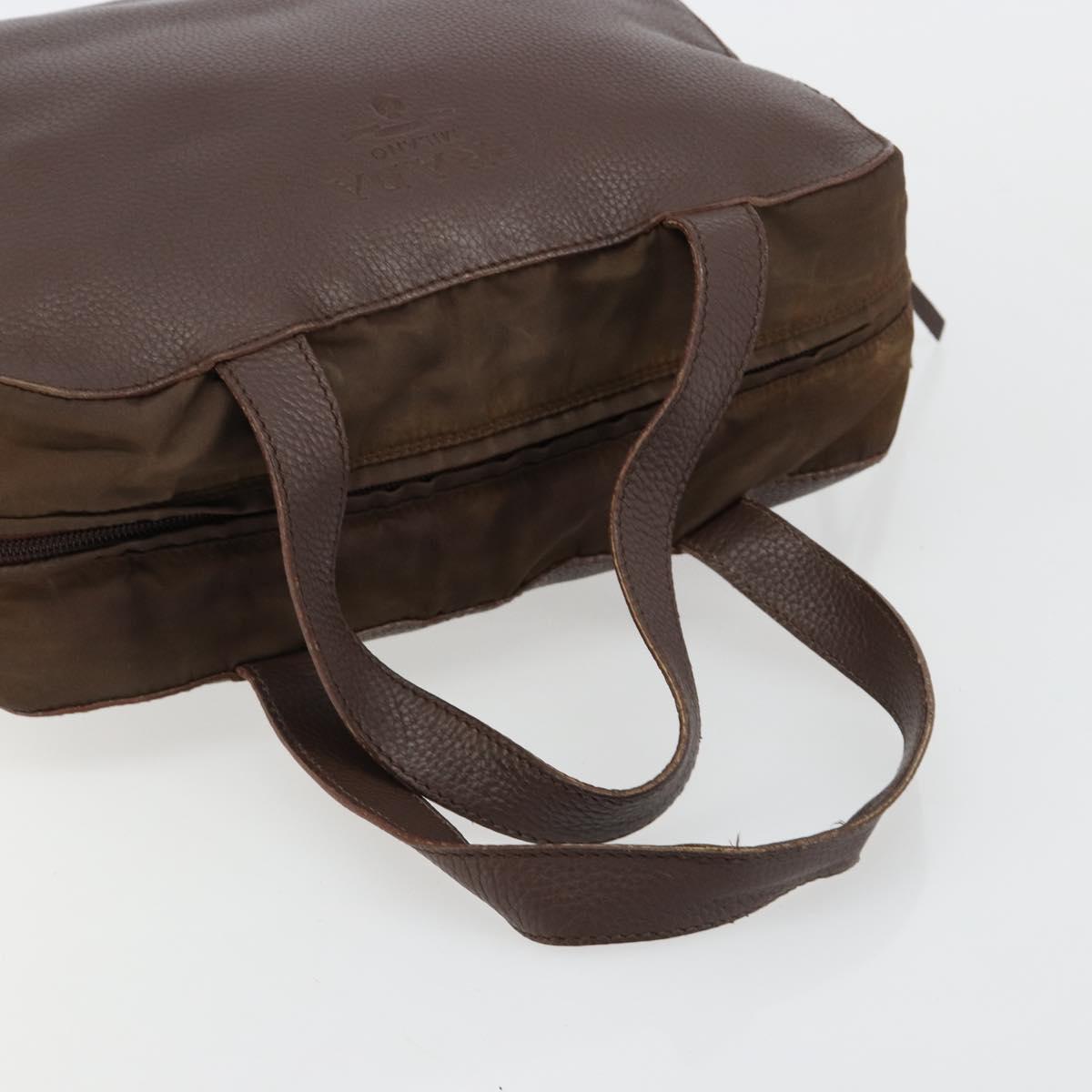 PRADA Hand Bag Leather Brown Gold Auth bs35442