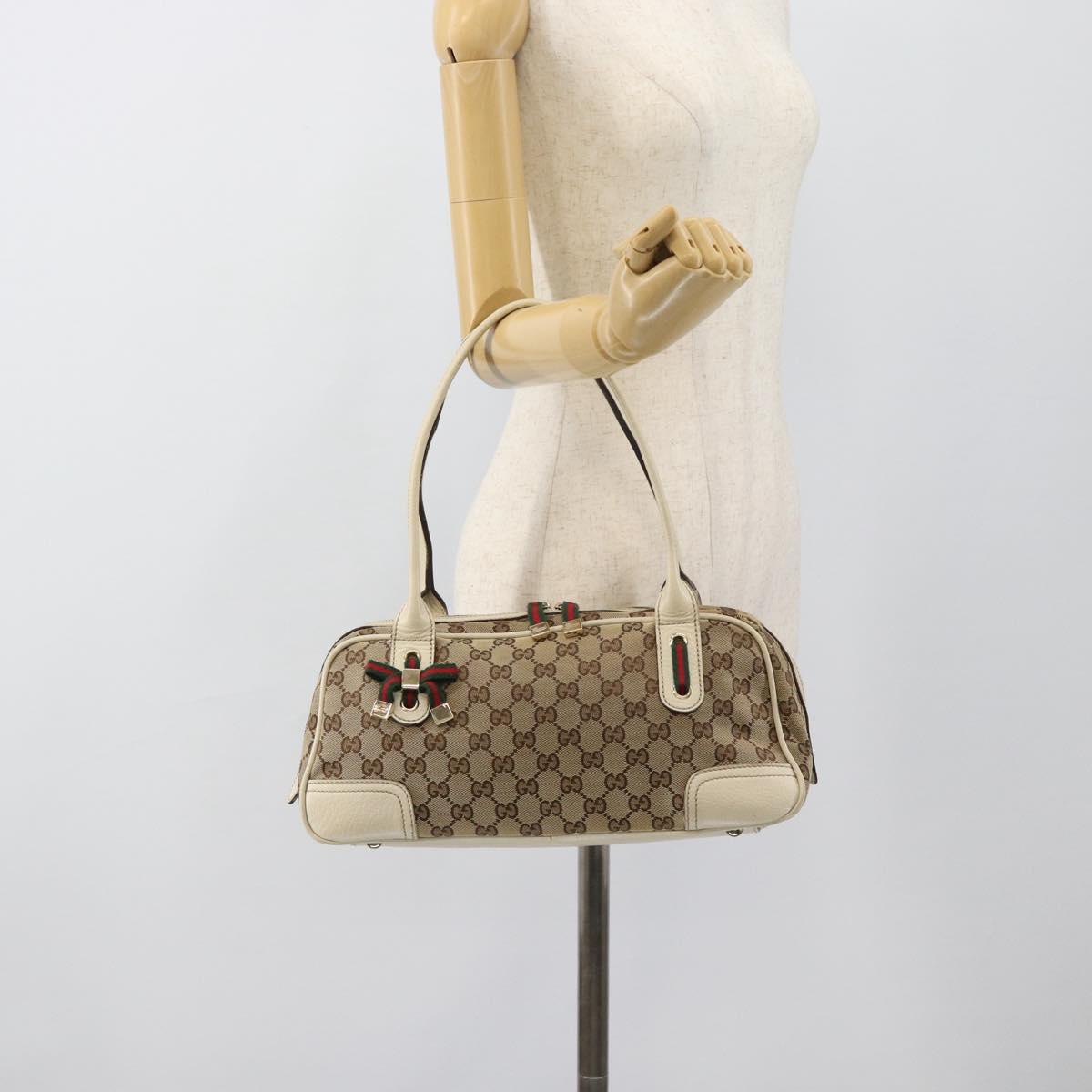 GUCCI GG Canvas princi Hand Bag Beige Gold 161720 Auth bs35443