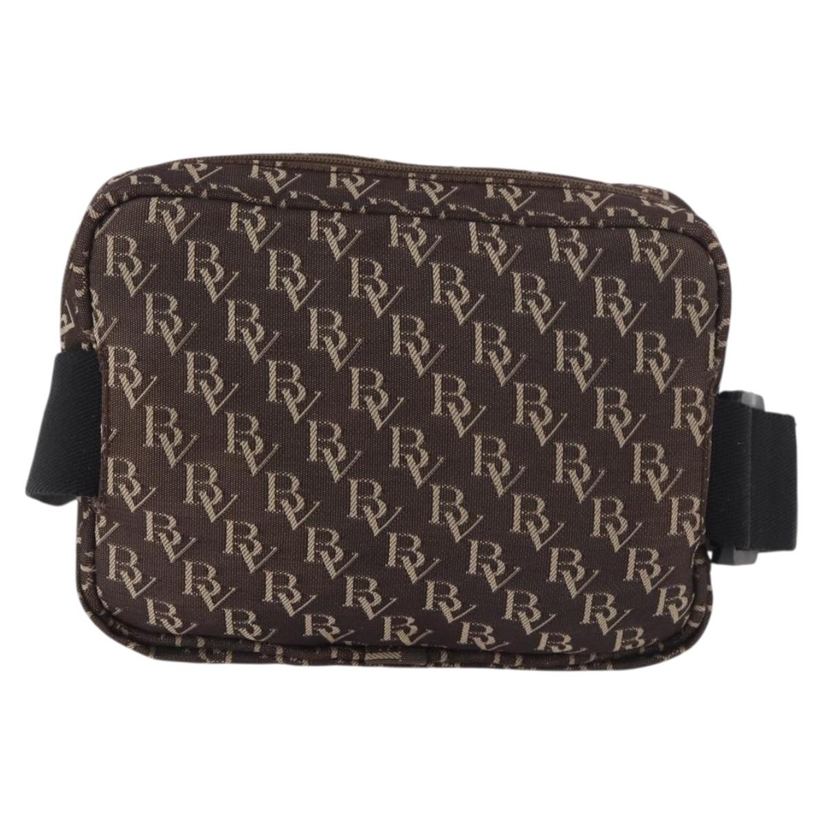 BOTTEGA VENETA Waist Bag Canvas Brown Silver Auth bs35444