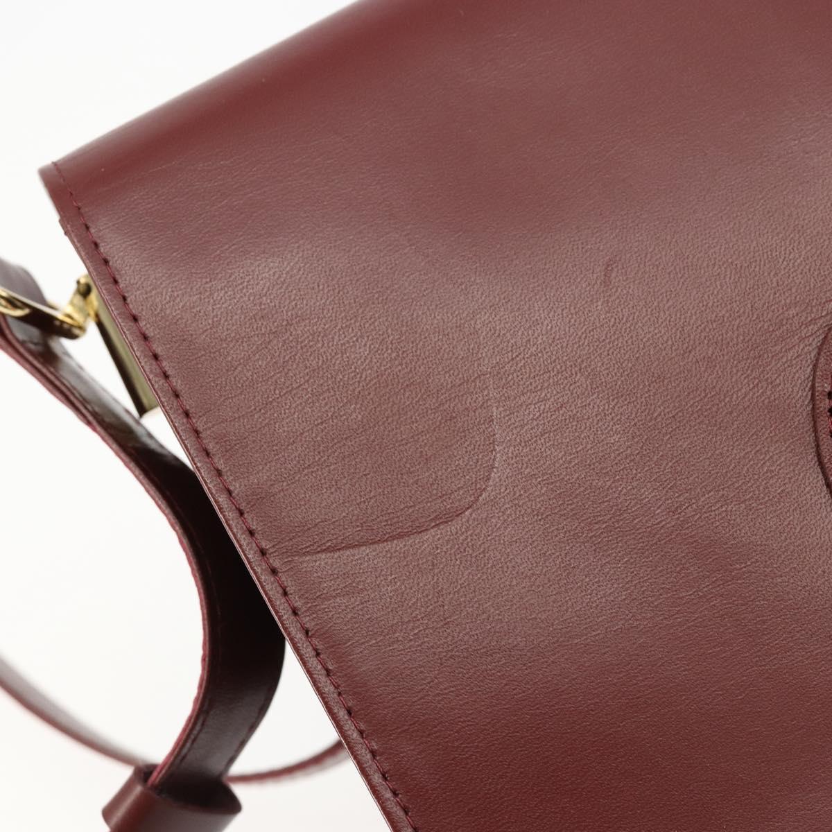 CARTIER Must Line Shoulder Bag Leather Bordeaux Gold Auth bs35445
