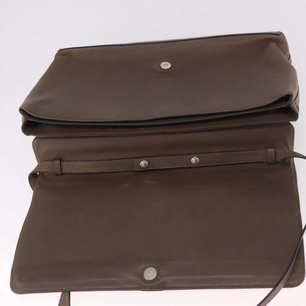LOEWE Business Bag Leather 2way Brown Silver Auth bs35451
