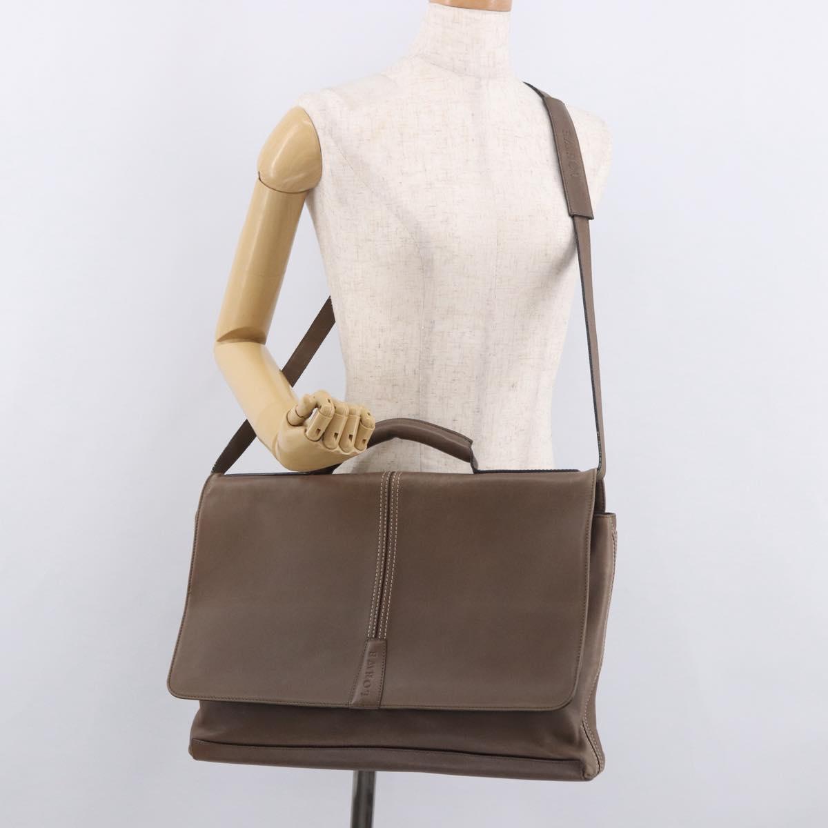 LOEWE Business Bag Leather 2way Brown Silver Auth bs35451