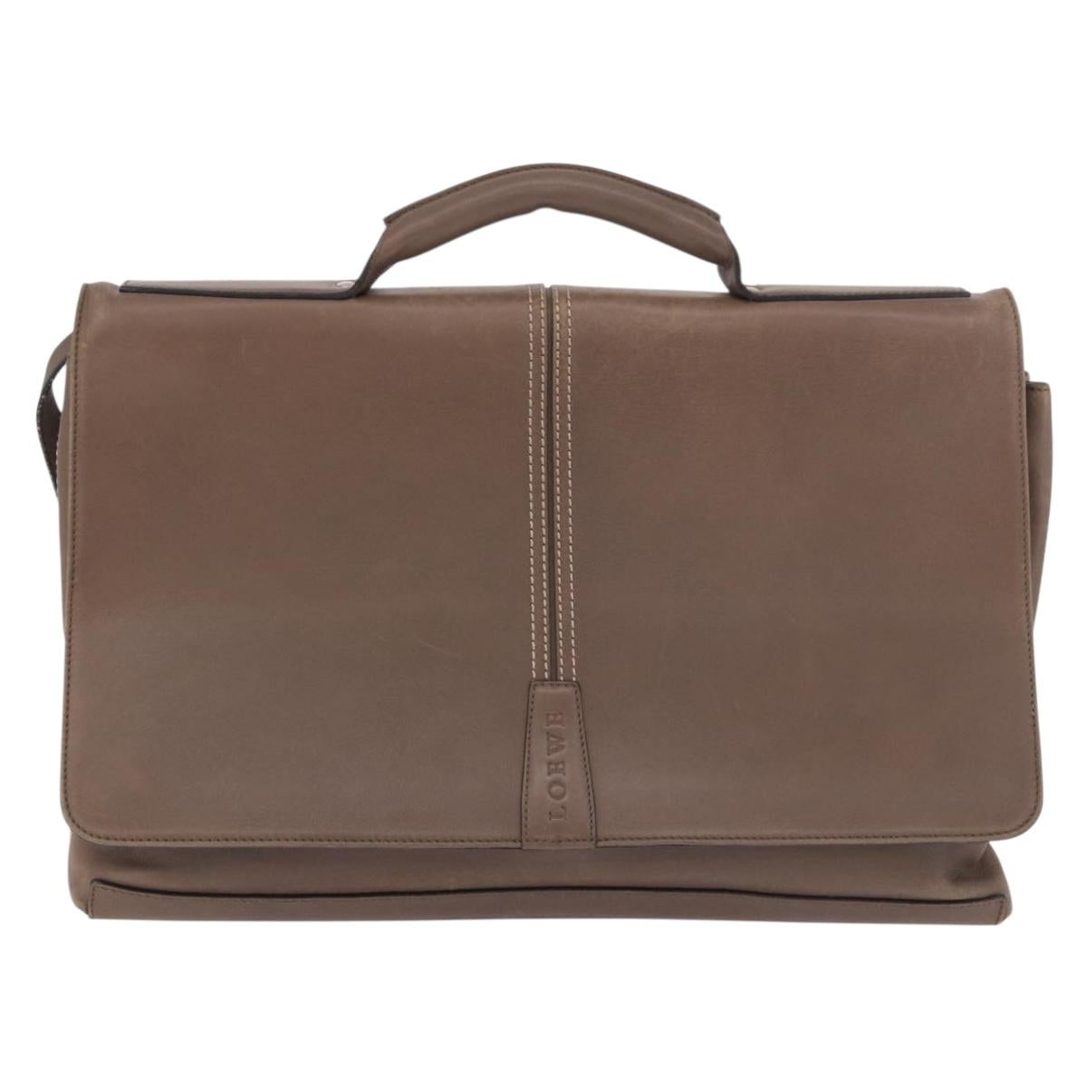 LOEWE Business Bag Leather 2way Brown Silver Auth bs35451