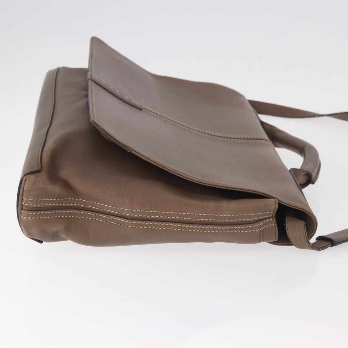 LOEWE Business Bag Leather 2way Brown Silver Auth bs35451