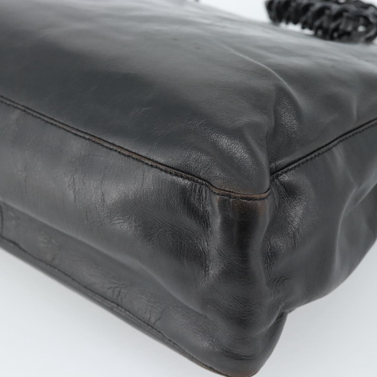 PRADA Plastic Chain Tote Bag Leather Black Silver Auth bs35453
