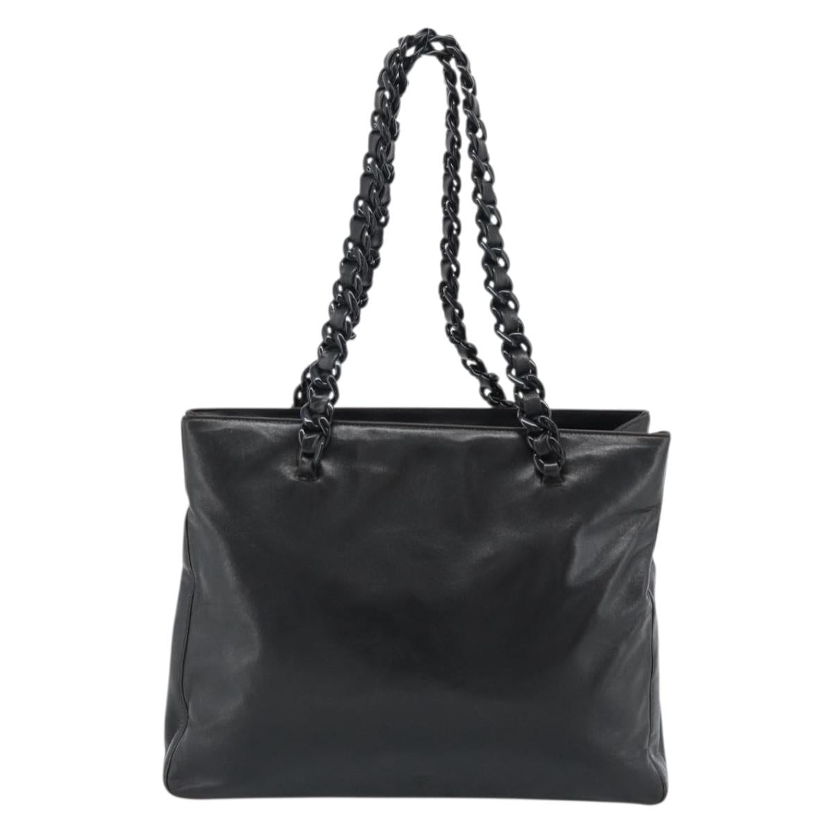 PRADA Plastic Chain Tote Bag Leather Black Silver Auth bs35453