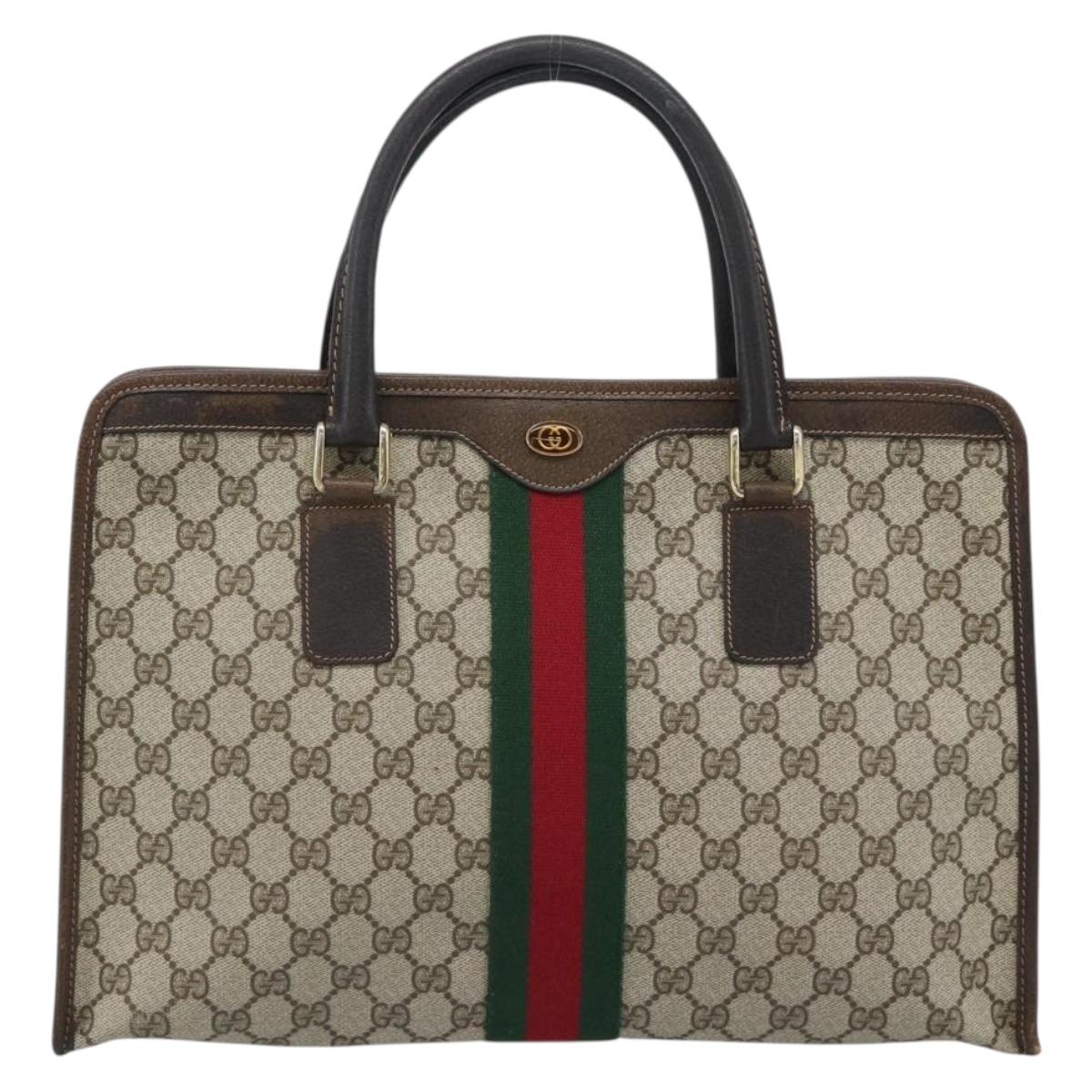 GUCCI GG Supreme Web Sherry Line Hand Bag PVC Beige Gold 010 378 Auth bs35454
