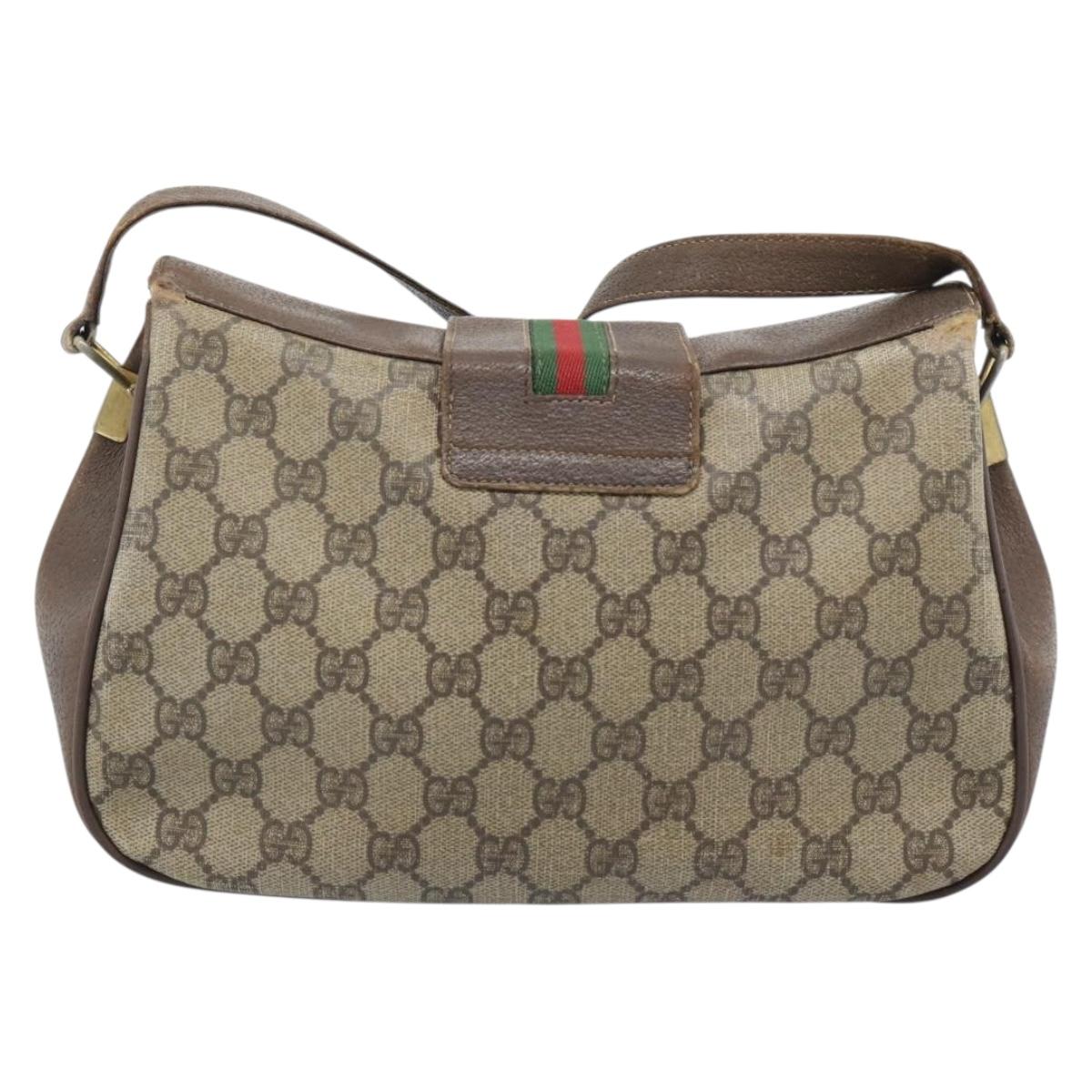 GUCCI GG Supreme Web Sherry Line Bag PVC Beige Gold 116 02 076 Auth bs35456