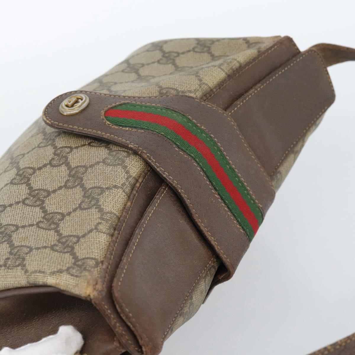 GUCCI GG Supreme Web Sherry Line Bag PVC Beige Gold 116 02 076 Auth bs35456