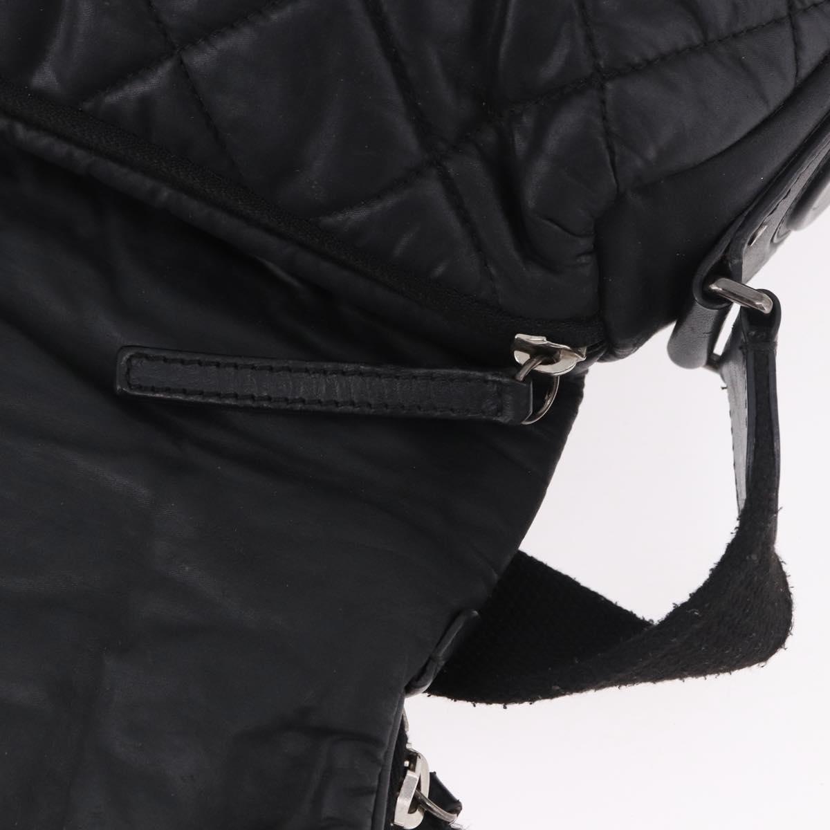 CHANEL Matelasse Shoulder Bag Coated Canvas Black Silver CC Auth bs35469