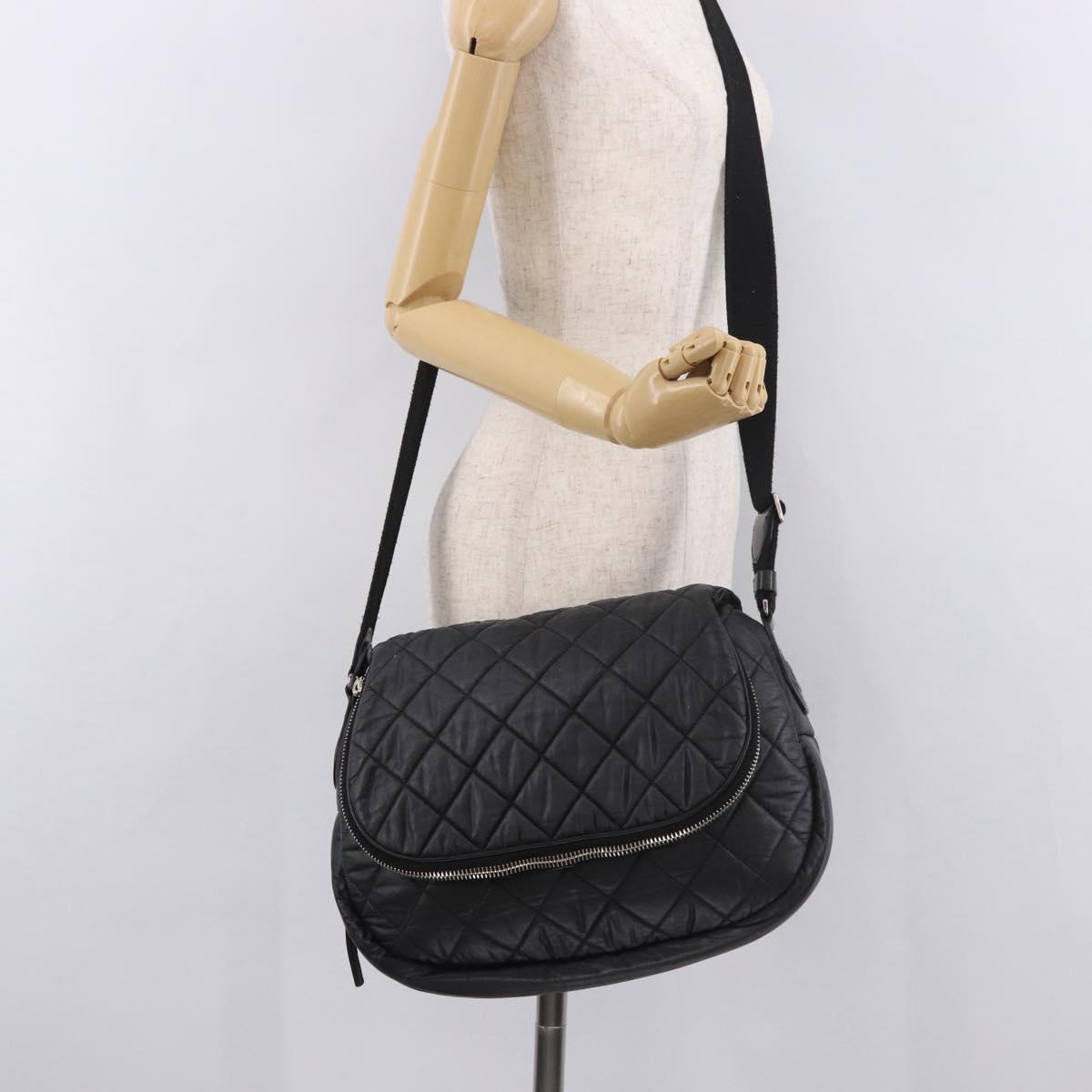 CHANEL Matelasse Shoulder Bag Coated Canvas Black Silver CC Auth bs35469