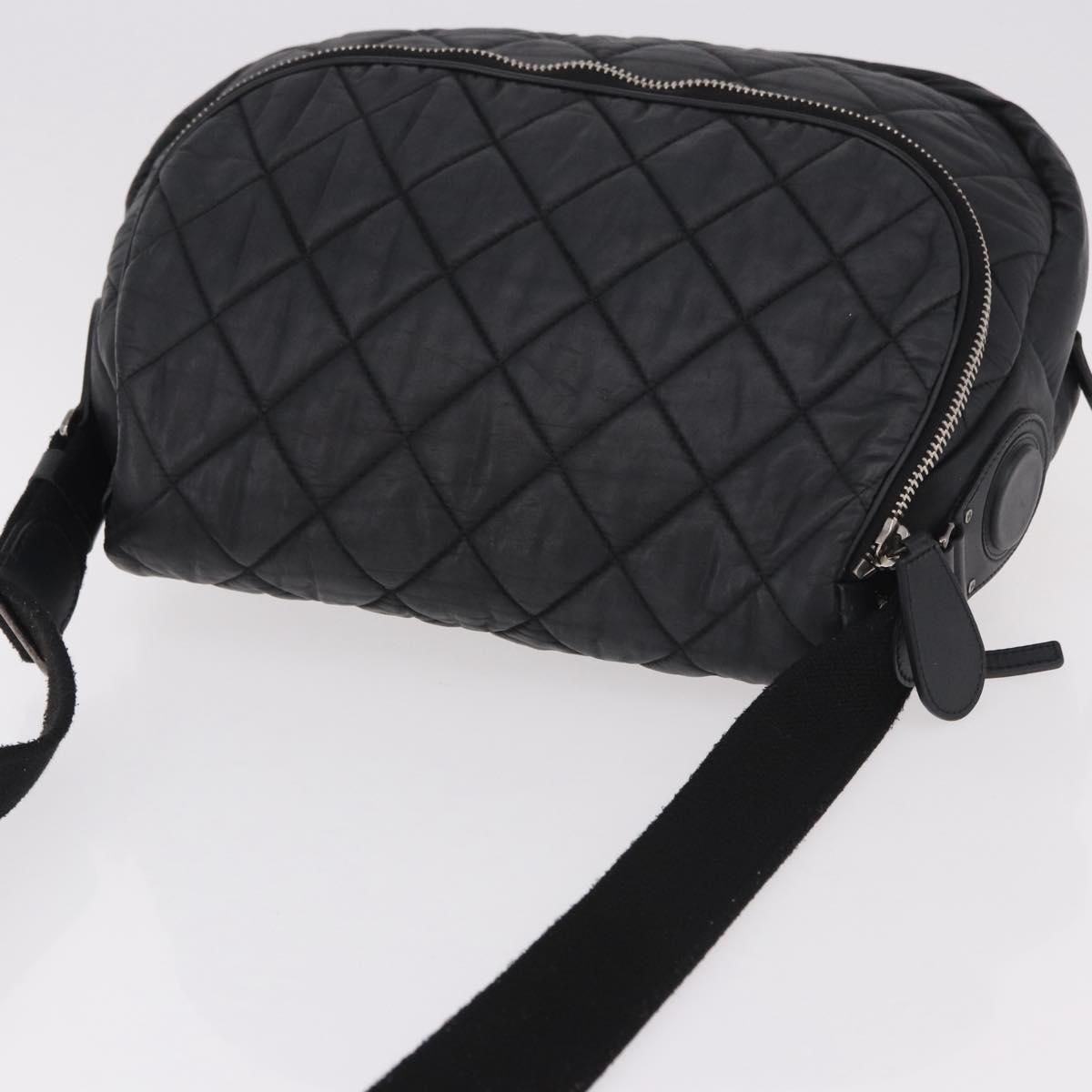 CHANEL Matelasse Shoulder Bag Coated Canvas Black Silver CC Auth bs35469