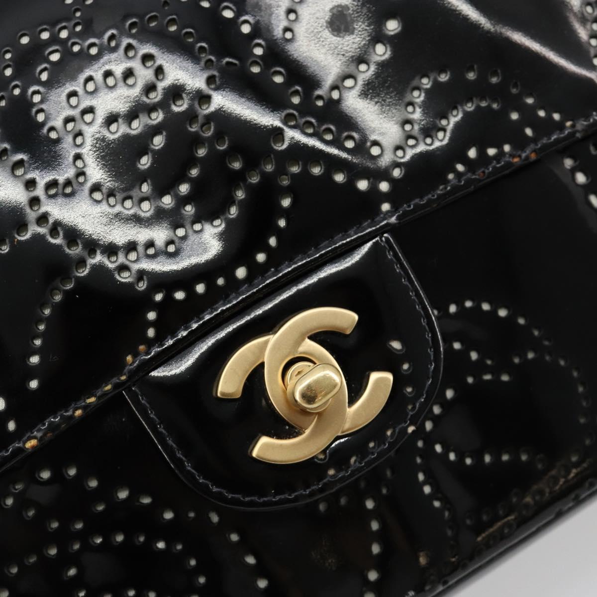 CHANEL Chain Shoulder Bag Patent Leather Black Gold CC Auth bs35471A