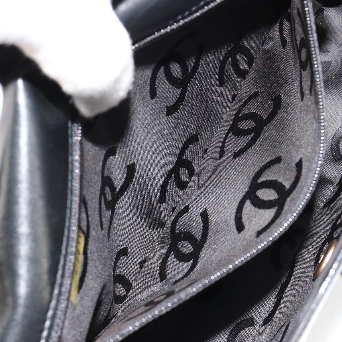 CHANEL Chain Shoulder Bag Patent Leather Black Gold CC Auth bs35471A