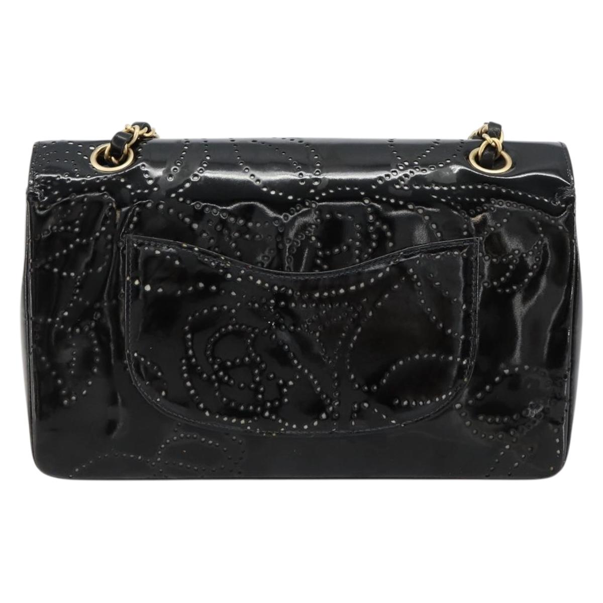 CHANEL Chain Shoulder Bag Patent Leather Black Gold CC Auth bs35471A