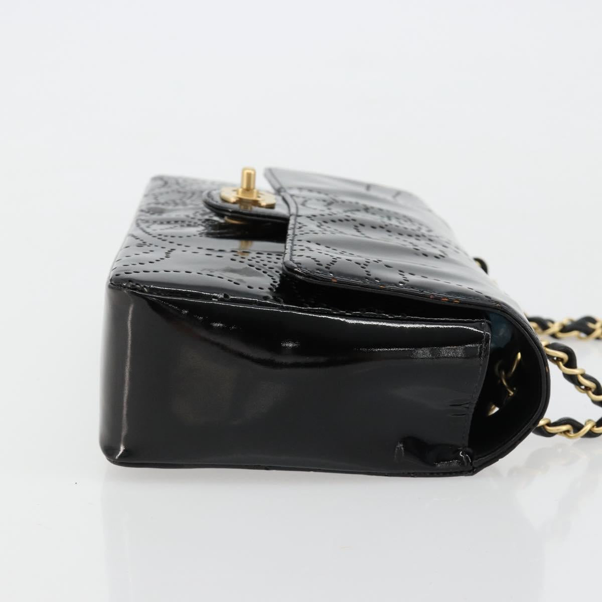 CHANEL Chain Shoulder Bag Patent Leather Black Gold CC Auth bs35471A