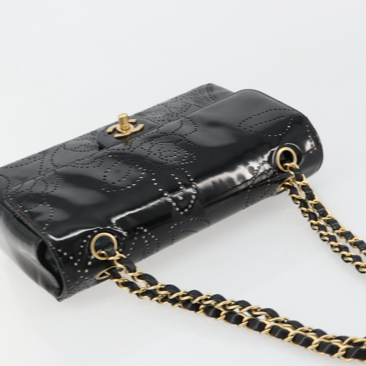 CHANEL Chain Shoulder Bag Patent Leather Black Gold CC Auth bs35471A