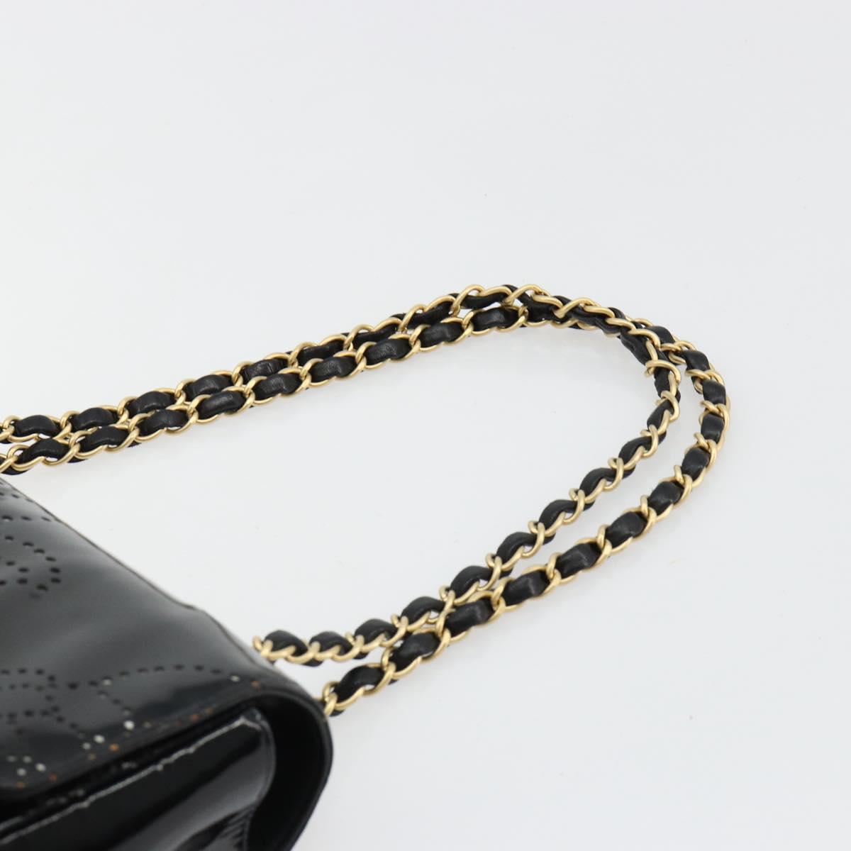 CHANEL Chain Shoulder Bag Patent Leather Black Gold CC Auth bs35471A