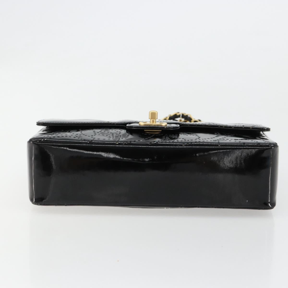 CHANEL Chain Shoulder Bag Patent Leather Black Gold CC Auth bs35471A