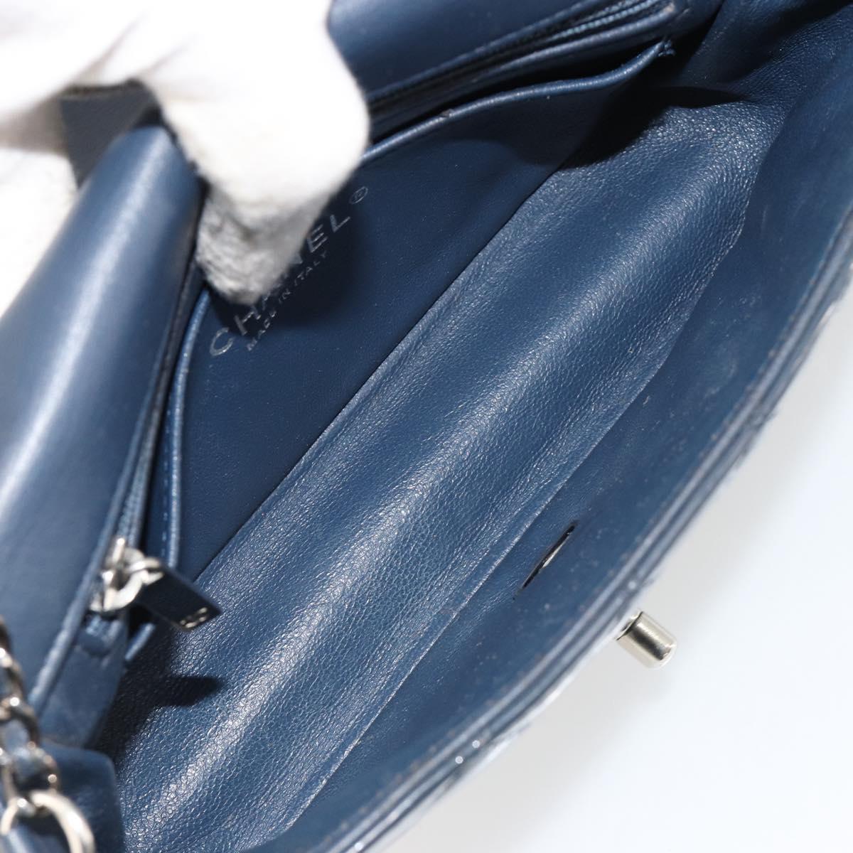 CHANEL Matelasse Chain Shoulder Bag Patent Leather Navy Silver CC Auth bs35473A