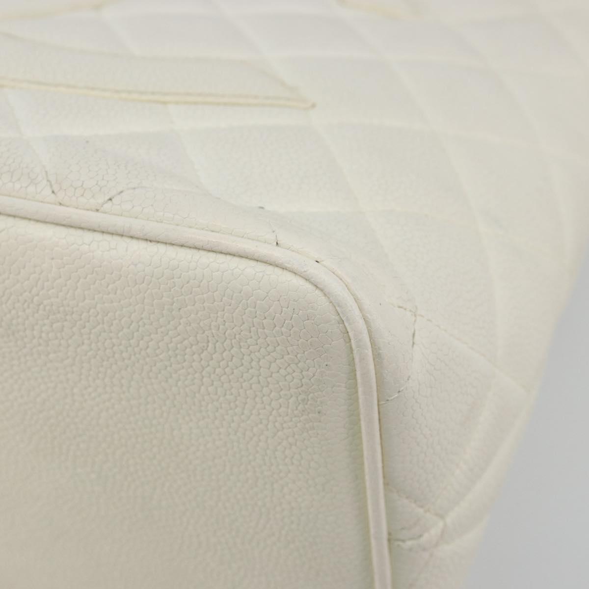 CHANEL Reissue Tote Bag Caviar Skin White Gold CC Auth bs35475