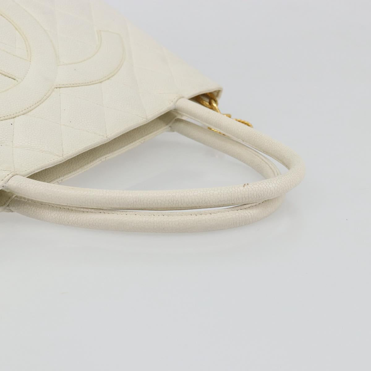 CHANEL Reissue Tote Bag Caviar Skin White Gold CC Auth bs35475