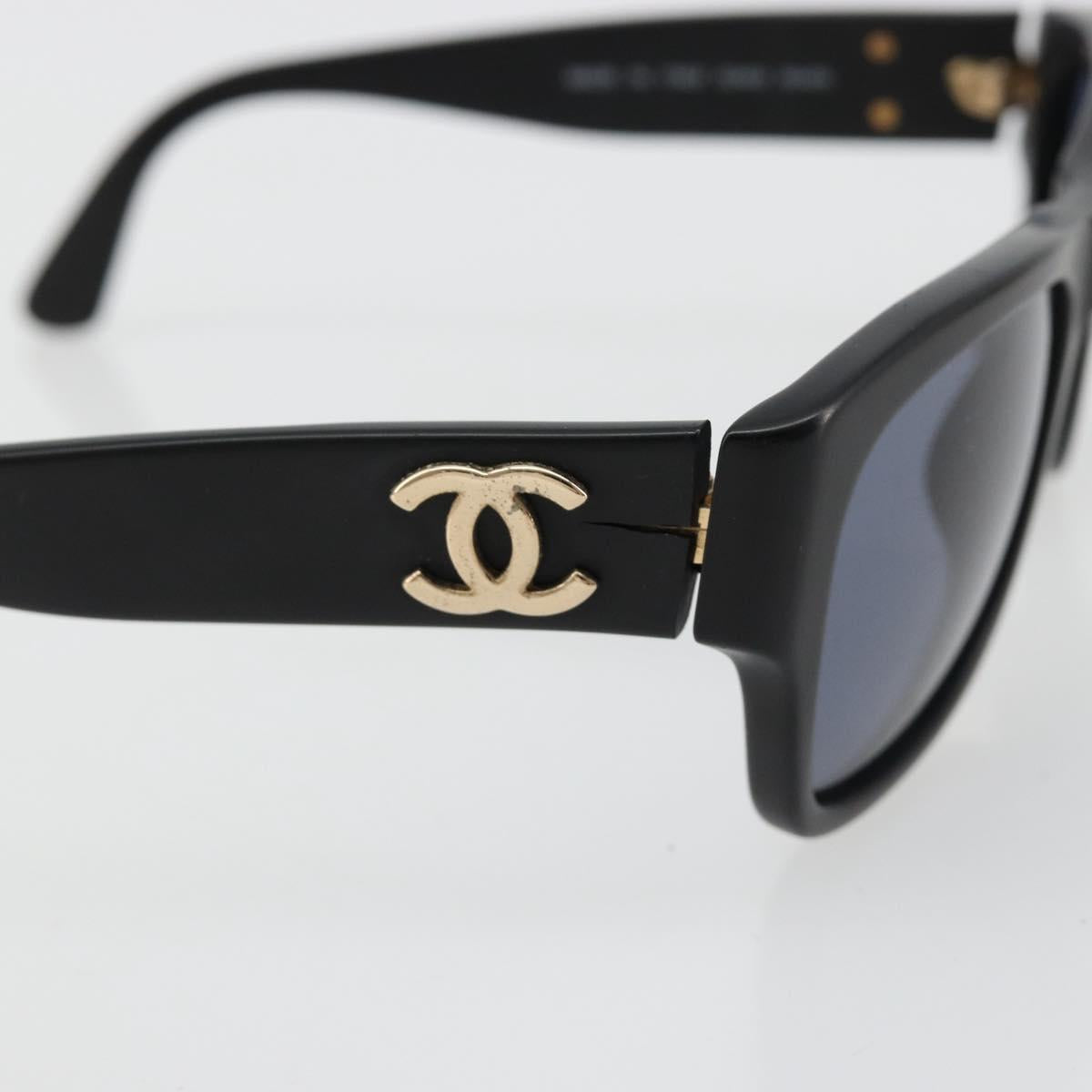 CHANEL Sunglasses Plastic Black Gold CC Auth bs35480