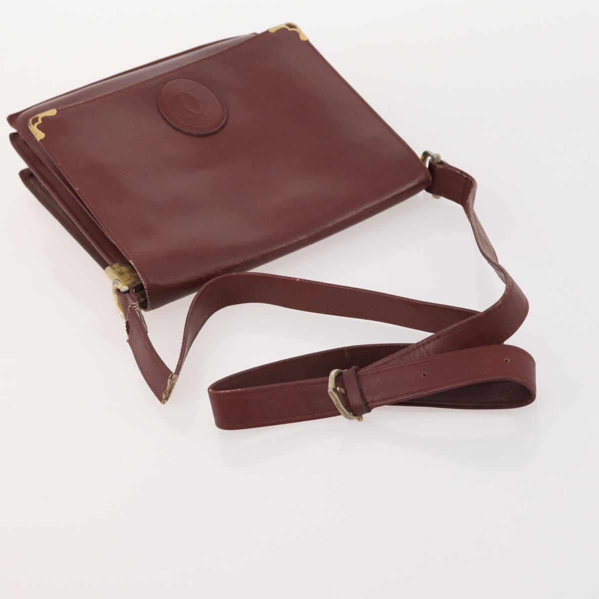CARTIER Must Line Shoulder Bag Leather Suede 4 Set Bordeaux Auth bs35481