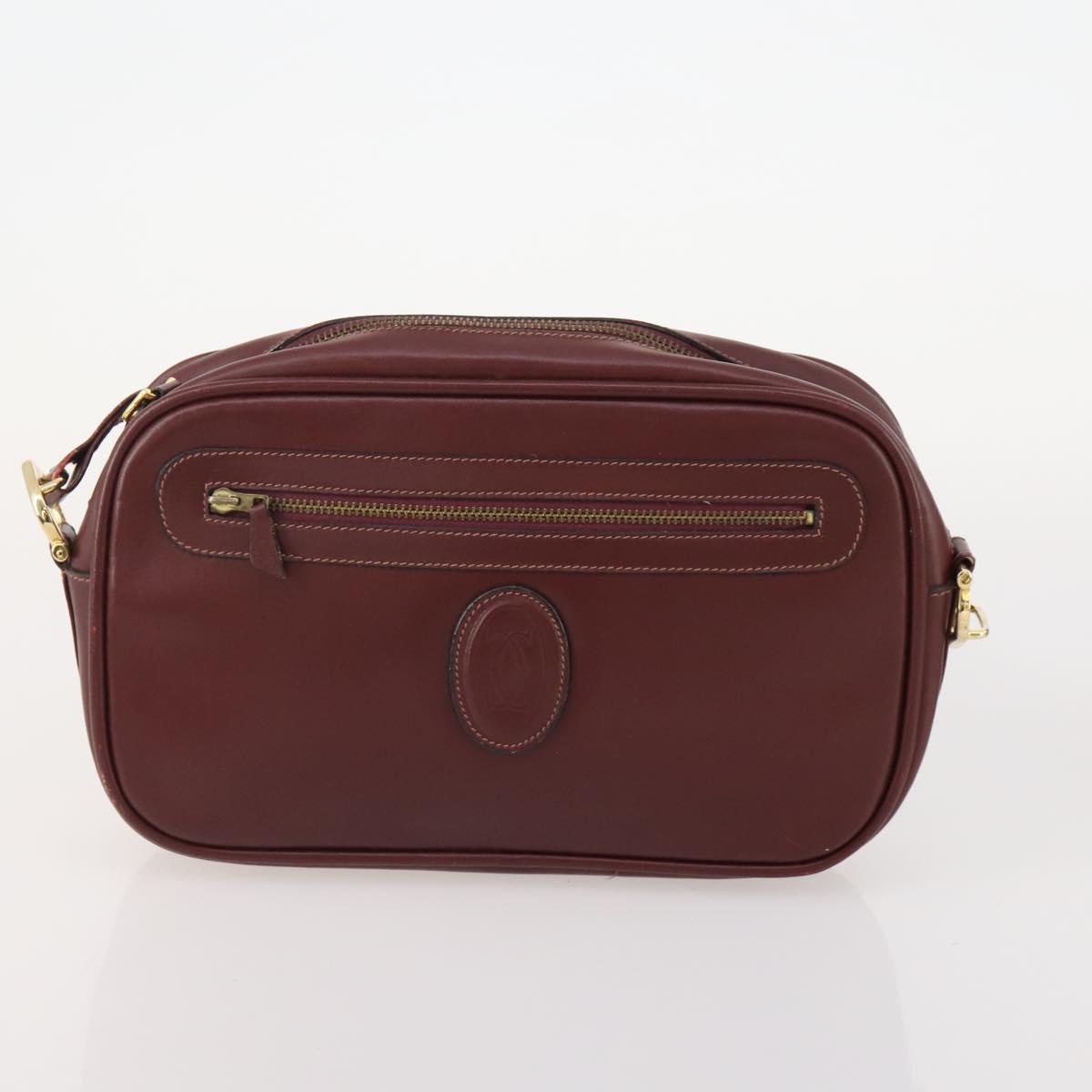 CARTIER Must Line Shoulder Bag Leather Suede 4 Set Bordeaux Auth bs35481