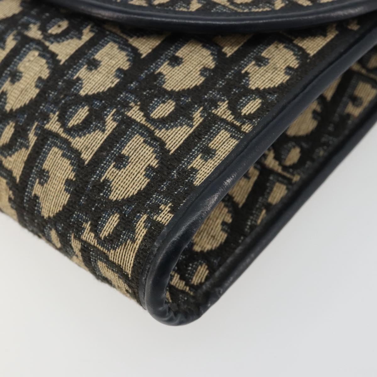 Christian Dior Trotter Canvas Chain Shoulder Bag Navy Gold Auth bs35490