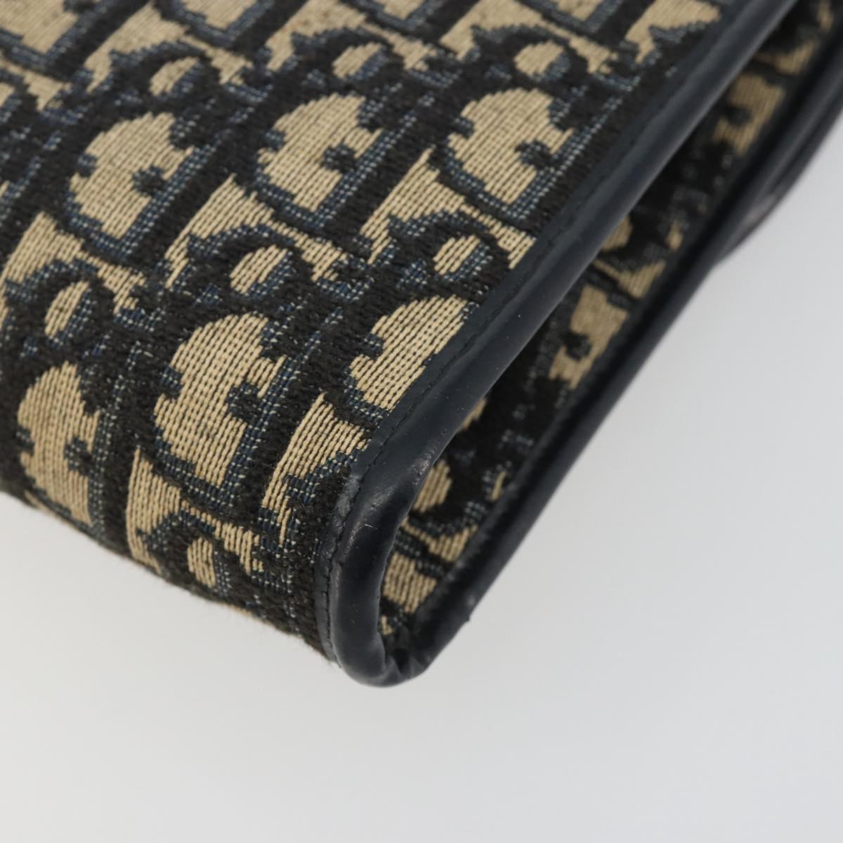 Christian Dior Trotter Canvas Chain Shoulder Bag Navy Gold Auth bs35490